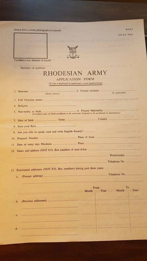 Rhodesian Army application form Rhodesian Army, Christian Names, Batman Batmobile, Army Reserve, House Outer Design, Outer Design, Joining The Military, Document Sign, New Photo Download