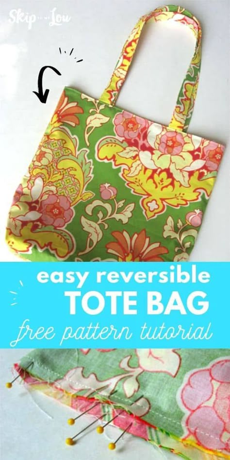 Easy Tote Bag, Simple Tote Bag, Knit Bags, Tote Bag Pattern Free, Knit Bag, Reversible Bag, Diy Tote, Tote Bag Tutorial, Reversible Tote Bag