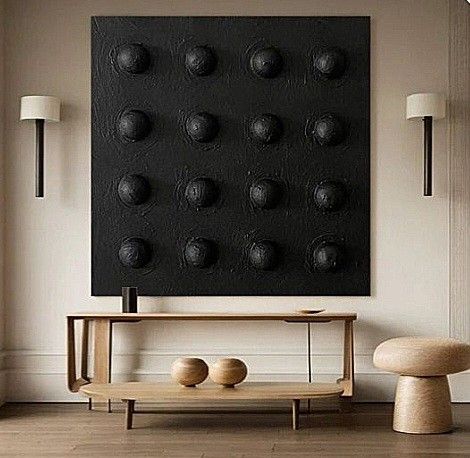 Entryway Painting, Fiber Paste, Wall With Art, Black Accent Wall, Minimal Abstract Painting, Black Abstract Painting, Abstract Painting Black, Apartment 2023, Wall Art Square