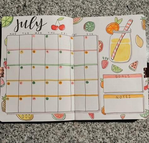 Journal July Ideas, July Bulletin Journal Ideas, Calander Ideas, Calendar Theme Ideas, July Spread, July Bujo Calendar, Journal Ideas July, Calendar Journal Ideas, July Journal Spread