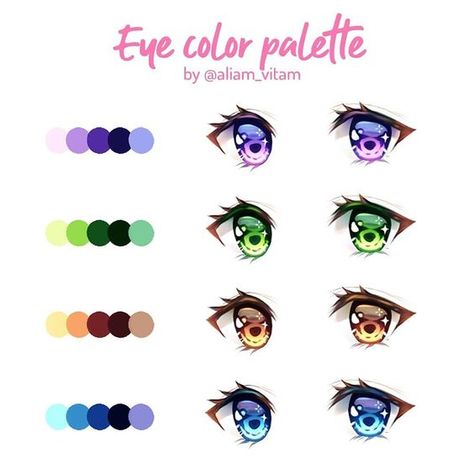 Some eye color palettes 👀 Which one is your favorite? 👀..There's a little tutorial to go with this too--I just have to add the text and fix some details so it should be posted any time tomorrowヽ(´▽｀)/...Eyes are definitely my fav part to color!! It's just so soothing and I always love adding sparkles hehe~ I hope this can help some of you when choosing the colors (but ofc there are many more pretty variants! 💕)..I don't think I'll be making more palettes for eyes, but if there are colors you Anime Eye Color, Mata Manga, Eye Color Palette, How To Draw Anime Eyes, Eye Drawing Tutorials, Anime Tutorial, Palette Art, Coloring Tutorial, Anime Eye Drawing