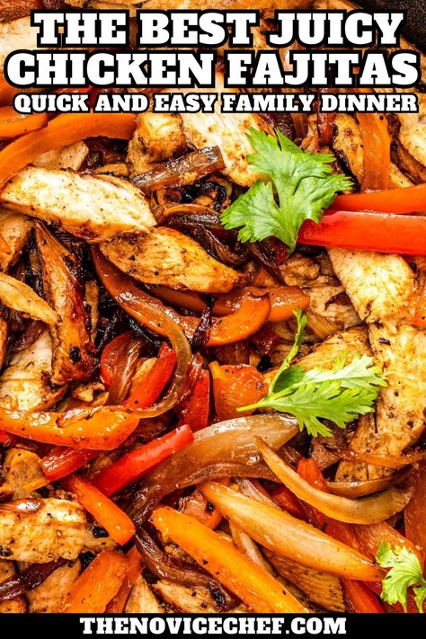 This easy skillet chicken fajita recipe delivers perfectly seasoned, juicy chicken with sweet, tender onions and bell peppers every time! Taco Tuesday just got a whole lot better! Chicken Taco Skillet, Best Chicken Fajitas, Skillet Fajitas, Chicken Fajitas Seasoning, Skillet Chicken Fajitas, Chicken Peppers And Onions, Fajita Sauce, Chicken Fajitas Recipe, Easy Skillet Chicken