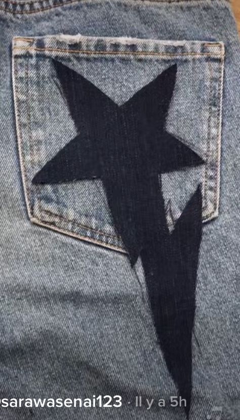 Bape Star Logo Jeans, Bape Star Pants, Bape Jeans Star, Bleach Designs On Jeans Y2k, Y2k Bleached Jeans, Painted Jeans Diy Ideas Y2k, Graphic Jeans Y2k, Jeans With Stars On Back Pocket, Painting Jeans Y2k