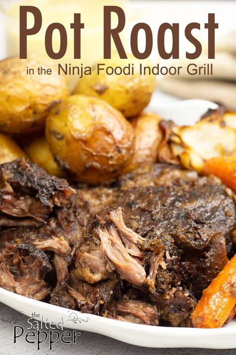 Make the perfect pot roast in the Ninja Foodi Indoor Grill! Directions for both traditional and low carb in the recipe post. Pot Roast In Ninja Foodi, Roast In Ninja Foodi, Ninja Pressure Cooker, The Best Pot Roast, Indoor Grill Recipes, Delicious Pot Roast, Ninja Foodi Grill, Ninja Cooking System, Perfect Pot Roast