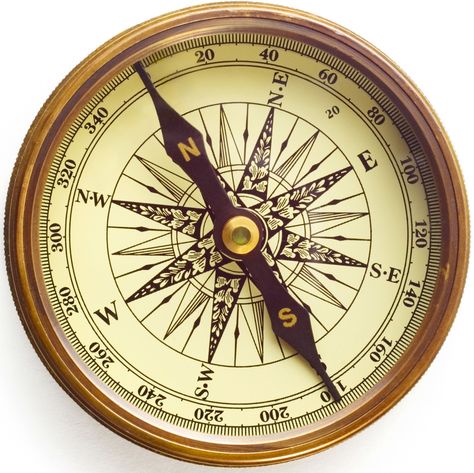 A compass is an often circular object utilized by seafarers for navigation and direction across waters and wilderness. The compass is utilized by a pin which is drawn to the true North, showing direction relative to the geographic cardinal directions, or "points". Usually, a compass' diagram found on charts are called compass roses, which shows the directions north, south, east, and west. Sextant Tattoo, Compass Clock, Compass Art, Magnetic Compass, Cardinal Directions, Vintage Compass, Nautical Compass, Medieval Village, A Compass