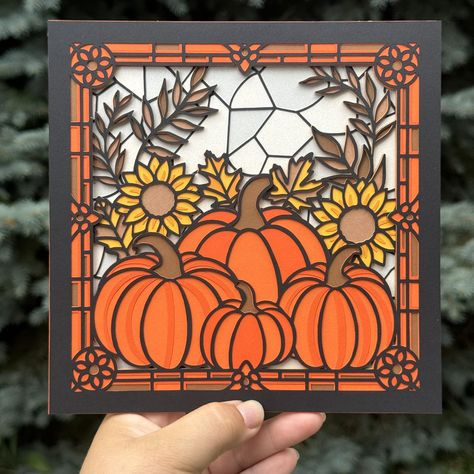 🍂✨ Introducing the first fall-themed stained glass design! ✨🍂 This gorgeous piece features vibrant pumpkins, cheerful sunflowers, and warm, earthy colors that capture the essence of the season. 🌻🎃 I’m absolutely in love with how it turned out and I hope you will be too! Perfect for adding a touch of autumn charm to your home. Check it out and let me know what you think! 🍁 #StainedGlass #FallDecor #AutumnVibes #NewDesign #PaperCrafts #PaperArt #ShopLocal #SupportSmallBusiness Fall Stained Glass Patterns, Stained Glass Fall, Stained Glass Patterns Free, Class Ideas, Stained Glass Patterns, Earthy Colors, Autumn Theme, Art Class, Square Frames