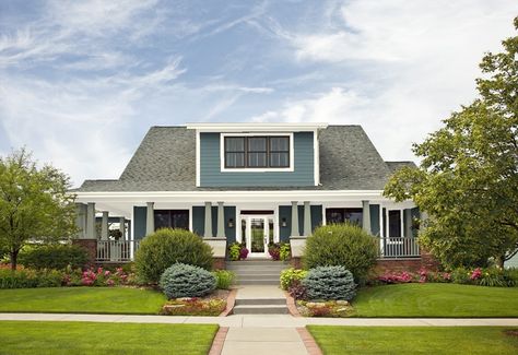 Benjamin Moore Body-Wetherburn's Blue, Trim & Door-Old Prairie, Columns-Weekend Getaway Porch And Patio Paint, October Mist, Design Your Own Room, Sage Green Paint Color, Benjamin Moore Exterior, Painted Patio, Personal Color, Paint Colors Benjamin Moore, Green Paint Colors