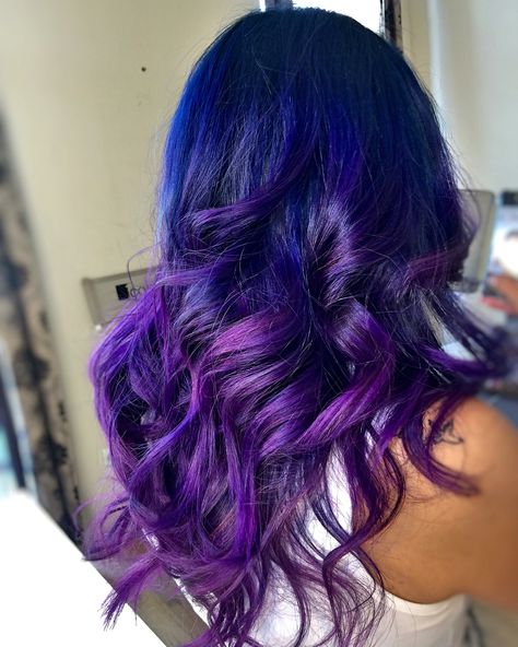 colomelt Hair color violet blue Ombre Hair Color Blue Purple, Blue Under Layer Hair, Blue To Purple Ombre Hair, Dark Blue And Purple Hair, Blue And Violet Hair, Blue And Silver Hair, Blue Mermaid Hair, Violet Hair Colors, Best Hair Color Ideas