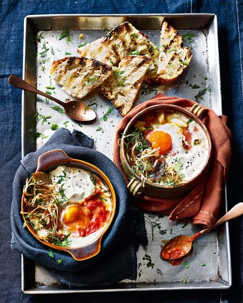 Eggs en cocotte recipe | delicious. magazine Mini Cocotte Recipe Breakfast, Egg Cocotte, Dinner Boards, Autumnal Recipes, Cocotte Recipe, Cannellini Bean, Sourdough Toast, Baked Eggs Recipe, Bean Sauce