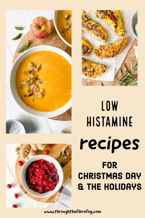 Some fun ideas for low histamine recipes for Christmas Day dinner or holiday celebrations, with appetizers, main dishes and desserts. Low Histamine Thanksgiving Recipes, Low Histamine Soup Recipes, Low Histamine Appetizers, Low Histamine Dinner Recipes, Histamine Intolerance Recipes, Low Histamine Desserts, Low Histamine Dinner, Low Histamine Recipes, Christmas Day Dinner