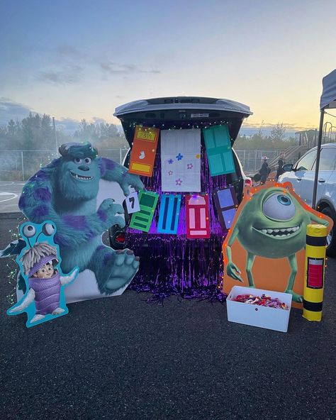 Sully Trunk Or Treat, Trunk Or Treat Ideas Monsters Inc, Monsters Ink Trunk Or Treat, Trunk Ir Treat Car Ideas Halloween, Trunk Or Treat Monsters Inc, Monsters Inc Trunk Or Treat Ideas, Monsters Inc Trunk Or Treat, Inside Out Trunk Or Treat, Monsters Inc Decorations