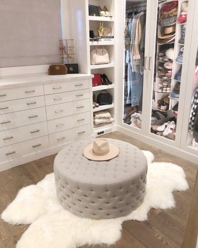 C L O S E T // Y’all, she’s finally here!! My new tufted ottoman!! #closet #closets #closetgoals #closetdesign #closetdecor Bedroom Ottoman, Decor Shopping, Closet Decor, Tufted Ottoman, Inspire Me Home Decor, Round Ottoman, Simple Bedroom, Closet Designs, Closet Bedroom