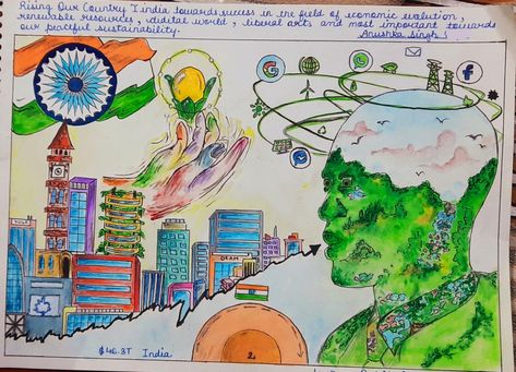 India 2050 Drawing, India Development Drawing, Digital India Drawing Ideas, Green India Mission Drawing, Future India Drawing Competition, Vision Towards India 2050 Drawing, Future India 2050 Drawing, Technological Development In India, My Vision For India In 2047 Drawing