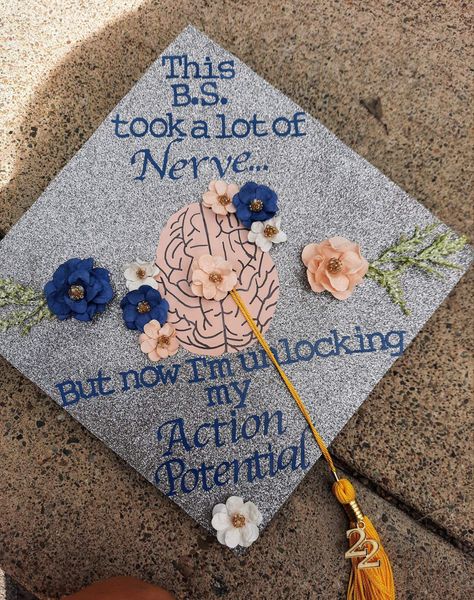 Neuro Nurse Graduation Cap, Counseling Cap Decoration, Slp Cap Decoration, Grad Cap Ideas Psychology, Biology Graduation Cap, Psychology Graduation Cap, Graduation Cap Decoration Nursing, Nurse Graduation Cap, Graduation Sash