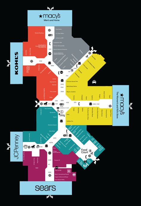 Mall Map For Miami International Mall, A Simon Mall - Located At Doral, Mall Map, Mall Christmas, Map Layout, Map Games, Color Me Mine, Furniture Boutique, Layout Architecture, Typography Poster Design, Diagram Architecture