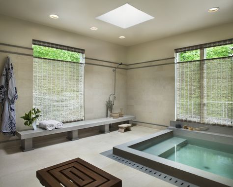 POUGHKEEPSIE RESIDENCE Japanese Bathrooms, Sunken Bath, Sunken Bathtub, Sunken Tub, House Spa, Japanese Bathroom, Japanese Home Design, Piscina Interior, Massage Clinic