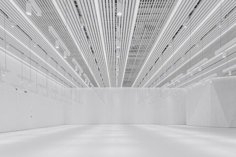 Interior Hall(Performance). Image © Weiqi Jin Futuristic Space, Office Ceiling, Architecture School, Function Hall, Hair Salon Interior, Timber Slats, Bar Design Awards, White Hall, Futuristic Architecture