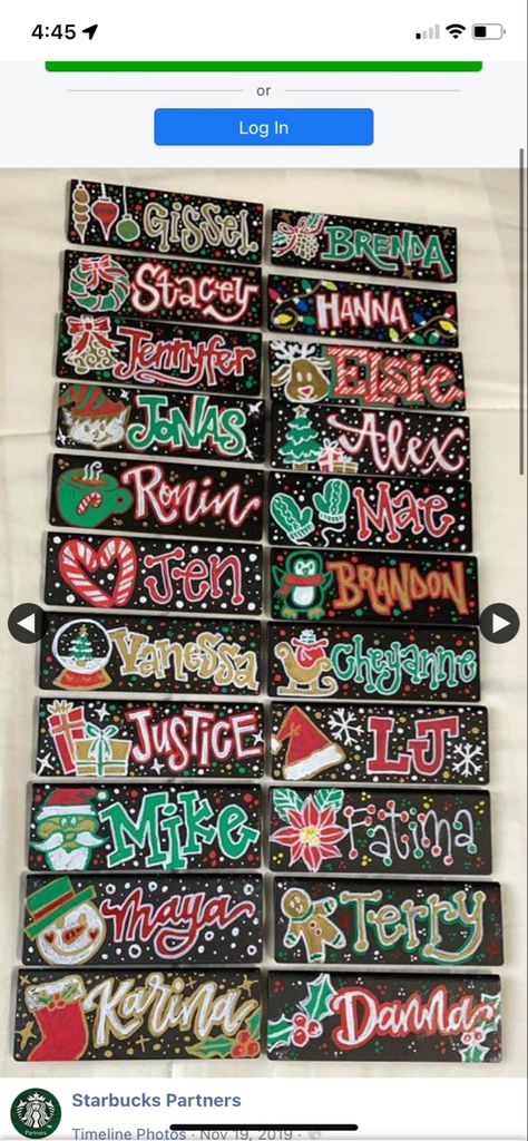 Starbucks Name Tags Ideas Christmas, Fall Name Tags Starbucks, Starbucks Name Tags Ideas Fall, Starbucks Christmas Name Tags, Starbucks Holiday Name Tags, Starbucks Name Tags Ideas, Starbucks Chalkboard Art Christmas, Starbucks Nametags, Starbucks Nametags Art