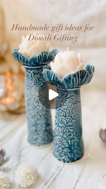 Jaspreet | Handmade Ceramics for everyday on Instagram: "These candle holders turned out so much better than I expected! One of my favourites for the festive season. 
And you’ll see all of these in this week’s kiln opening already up on the long form video channel.

Rolling pin- @algis.crafts 
(Use code ‘jas15’ for 15% off your purchase)
Candles- Nikkie @knotsncrosses.sg 
All other tools including the flower cutter & press are listed in the Amazon link. You can find the link on my profile page on IG under my photo.

.
.
.
.
.
.
 #handbuiltceramics #handmadesg #handmadeceramics  #potteryvideos #homedecorideas #interiordesign #ceramicvideos #handmadegiftideas #ceramicsbyjas" Ceramic Candle Holders Handmade, Candle Holders Clay, Ceramic Candle Holders Ideas, Clay Candle Holders Diy, Pottery Gift Ideas, Ceramic Candles, Clay Candle Holders, Diy Gifts To Make, Clay Candle