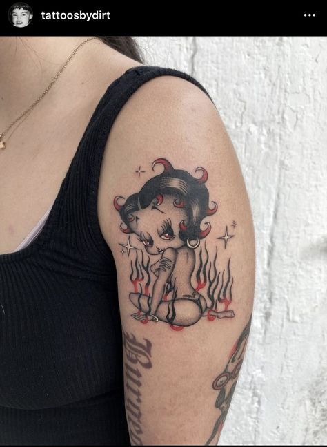 Gothic Betty Boop Tattoo, Betty Boop Cherry Tattoo, Betty Boop Tattoo Stencil, Playboy Tattoo, Betty Boop Tattoo, Betty Boop Tattoos, Small Girly Tattoos, Money Tattoo, Neck Tattoos Women