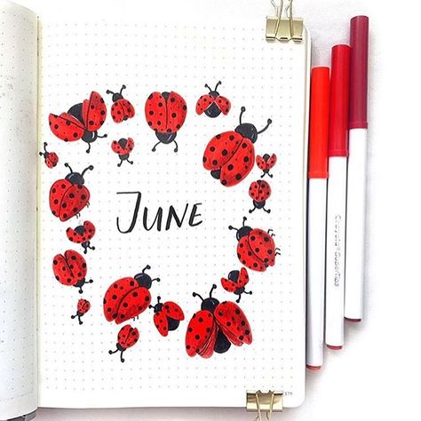 By @bujo__enthusiast  •  •  •  Tag me in photos or DM me to be featured!  •  •  •  Follow @all_thingsbujo for daily bullet journal inspiration!  Follow @all_thingsartsy for art, bullet journaling and calligraphy!  •  •  •  #bujo #bulletjournal #ladybug #ladybugs #junebujo #redbujo #summerbujo #bulletjournalss #bujobeauties #ladybird #ladybirds #planner #planning #doodle #cutebujo #monthly #june #monthlybujo #monthlybulletjournal #bulletjournalmonthly #titlepage #bujotitlepage # Bullet Journal Cover Page Ideas, Journal Cover Page Ideas, Cover Page Ideas, Journal Cover Page, Bullet Journal Cover, Bullet Journal Page, Easy Designs, Bullet Journal Cover Page, Bullet Journal Aesthetic