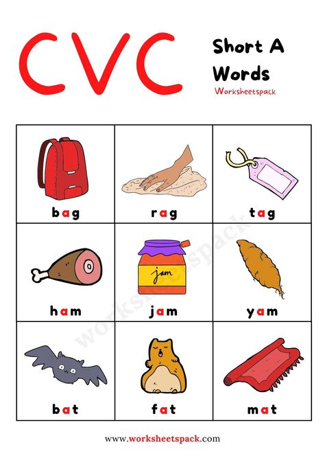 Free CVC Words with Pictures PDF - worksheetspack Cvc Words With Pictures, Speech Therapy Activities Elementary, Reading Comprehension For Kids, Cvc Activities, Teaching Reading Comprehension, Words List, Kindergarten Phonics Worksheets, Alphabet Worksheets Kindergarten, School Kids Crafts