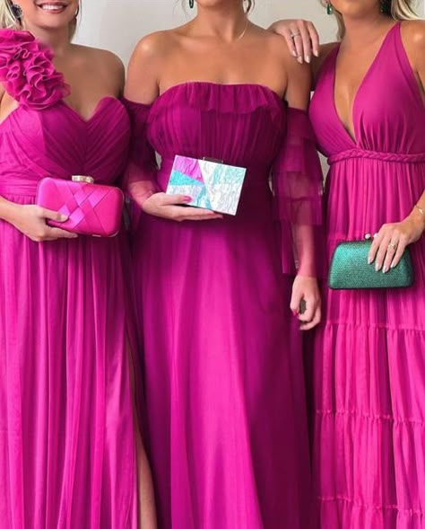 Bridesmaid Dresses Magenta, Magenta Bridesmaid Dresses, Fuchsia Bridesmaid Dresses, Spring Bridesmaid Dresses, Fuchsia Wedding, Bridesmaid Dress Colors, Love Is Patient, Italian Wedding, Hawaii Wedding