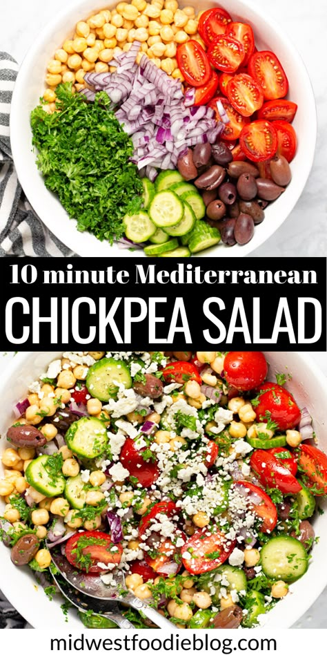 Medeteranian Chickpea Salad, Vegan Medeteranian Recipes, Salads With Parsley, Garbanzo Cucumber Salad, Medeteranian Salad Recipes, Medeteranian Recipes Vegetarian, Medeteranian Diet Plan Meal Ideas, Chickpea Mediterranean Salad, Salad Meals Dinners