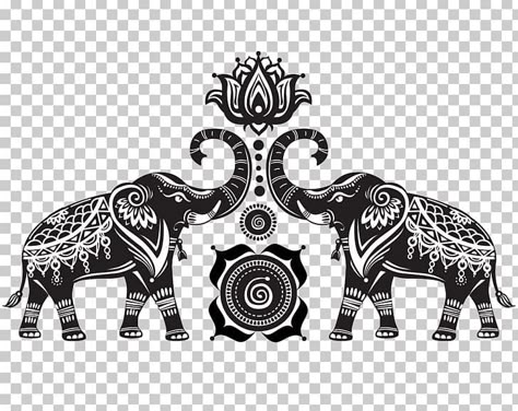 Nelumbo Nucifera Illustration, Wedding Elephant Illustration, Elephant Motif Design, Elephant Illustration Design, Indian Elephant Illustration, Lotus Black And White, Indian Elephant Drawing, Wedding Elephant, Indian Elephant Art