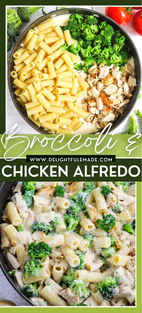 Chicken and Broccoli Alfredo - Delightful E Made Best Chicken Fettuccine Alfredo, Chicken Brocolli Alfredo, Chicken Broccoli Fettuccine Alfredo, Baked Alfredo, Chicken Alfredo With Broccoli, Chicken Broccoli Alfredo Pasta, Fettucini Alfredo Recipe, Easy Chicken And Broccoli, Broccoli Alfredo Pasta