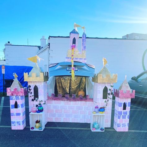 Castle Truck Or Treat, Cinderella Castle Trunk Or Treat, Trunk Or Treat Ideas For Cars Disney Princess, Disney Themed Parade Float Ideas, Princess Castle Trunk Or Treat, Trunk Or Treat Castle Ideas, Cotton Candy Trunk Or Treat, Disneyland Trunk Or Treat Ideas, Trunk Or Treat Castle Theme