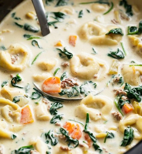 13 Healthy Hygge Foods For The Coziest Day Ever | SELF Slow Cooker Creamy Tortellini Soup, Hygge Recipes, Hygge Food, No Heavy Cream, Sausage And Kale Soup, Creamy Tortellini, Creamy Tortellini Soup, Roasted Tomato Basil Soup, Soup Ideas