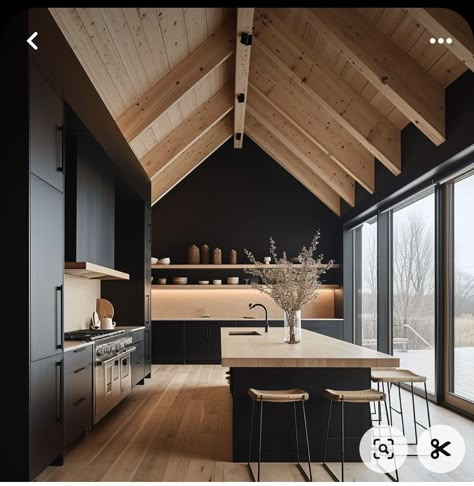 Kitchen Design Mountain House, Barndominium Modern Interior, Modern Cottage In The Woods, Modern Wood House Interior, Small A Frame Interior, Scandanavian Interiors Cabin, Scandinavian Modern House Interiors, Modern Mountain House Interior Design, Mountain Modern Interior Design