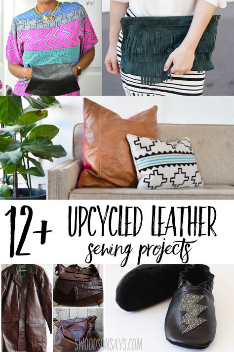 Have an old jacket hanging around? Beat up couch? Try one of these upcycled leather diy ideas and make something new! Fun ways to use recycled leather in craft and sewing projects. Lots of beginner sewing projects to refashion and upcycle old leather. #sewing #refashion #upcycle Repurpose Leather Jacket, Upcycled Leather Belts, Repurposed Leather Ideas, Leather Jacket Diy Upcycle, Leather Offcuts Ideas, Suede Projects Diy, Upcycled Leather Projects, Recycled Leather Projects, Upcycle Leather Jacket Diy Ideas