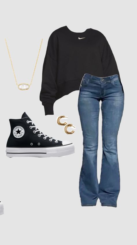 Cute Outfits For School Flare Jeans, Outfits For Flared Jeans, Outfits With Dark Blue Flare Jeans, Outfits Latina School, Styling Bootcut Jeans Outfit Ideas, Outfits With Flared Jeans, Outfit Ideas Black Jeans, Winter Arch, Flare Outfits