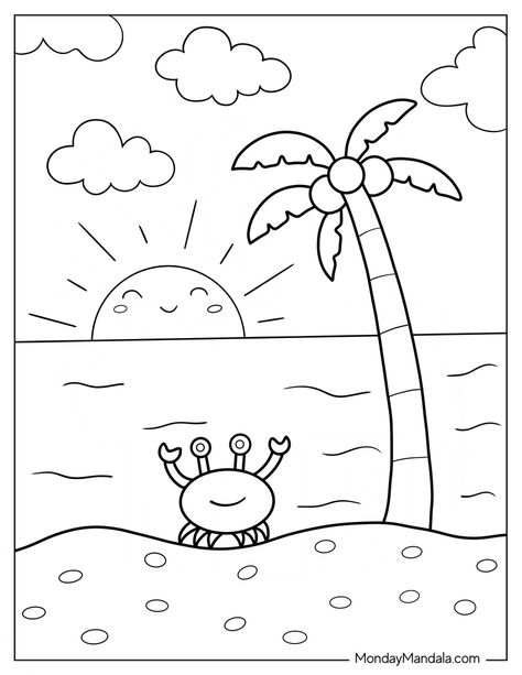 Summer Coloring Pictures, Summer Coloring Sheets, Coloring Pictures For Kids, Sunflower Coloring Pages, Beginner Drawing, Beach Coloring Pages, Free Kids Coloring Pages, Summer Coloring, Adults Coloring