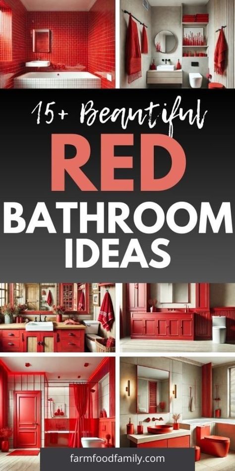 15+ Gorgeous Red Bathroom Ideas to Revamp Your Home 62 Red Marble Bathroom Ideas, Red And White Bathroom Ideas, Red Bathroom Vanity, Red Powder Room, Red Bathroom Ideas, Small Ensuite Ideas, Bathroom Accessories Ideas, Gorgeous Bathroom Tile, Red Wall Paint