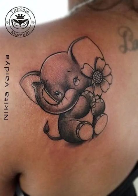 Baby Elephant Tattoo, Cute Elephant Tattoo, Small Cartoon, Elephant Tattoo Design, Dragon Tattoo For Women, Tattoo Zeichnungen, Disney Tattoo, Cartoon Elephant, Disney Ideas