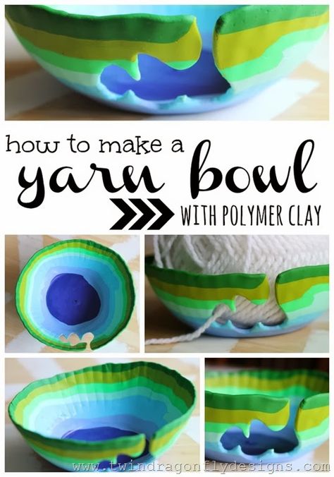 how to make a yarn bowl - genius! Diy Yarn Bowl, Clay Homemade, Bowl Clay, Crea Fimo, Diy Fimo, Yarn Bowls, Diy Bowl, Mini Diy, Diy Yarn