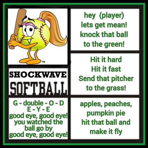 Good Softball Chants, Softball Chants And Cheers, Softball Chants For Dugout, Softball Cheers And Chants, Baseball Chants, Walk Up Songs Softball, Cute Softball Quotes, Softball Dugout, Softball Chants