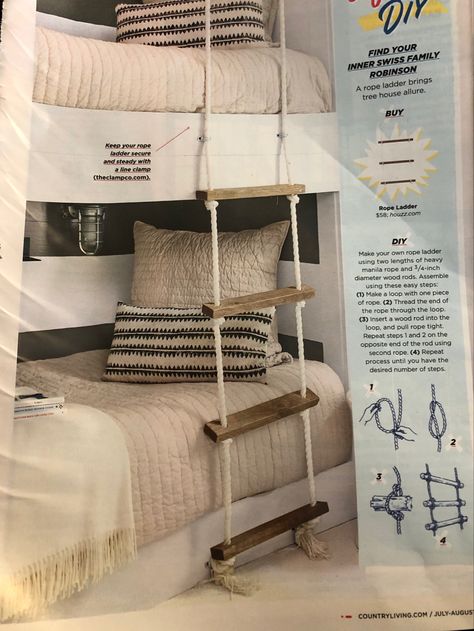 Diy Camper Bunk Ladder, Kids Rv Bunk Room Ideas, Diy Rope Ladder, Rv Bunk Bed Ladder, Bunk Bed Ladder Ideas, Camper Bunk Bed Ideas, Rv Bunk Ladder, Girls Bunk Room, Trailer Design Ideas