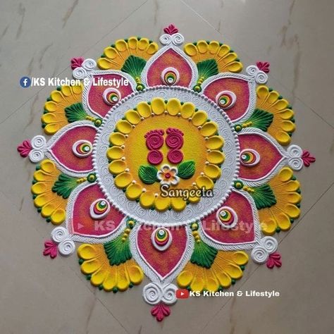 Colorful Rangoli Designs For Diwali, Welcome Rangoli Design Entrance, Easy Rangoli Designs Diwali Beautiful, Beautiful Rangoli Designs Indian, Flower Design Rangoli, Rangoli Designs For Diwali, Easy Rangoli Designs Videos, Very Easy Rangoli Designs, Rangoli Designs Photos