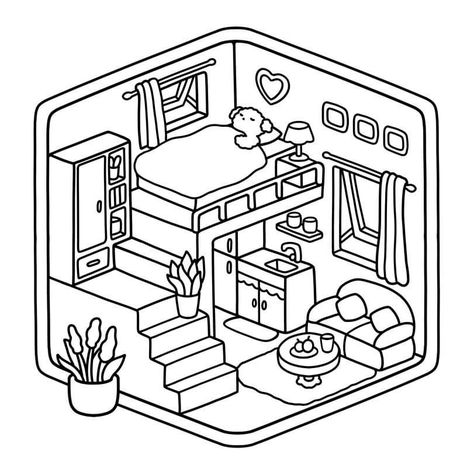 Cute Drawings Coloring Page, Coco Wyo Coloring Pages Bold And Easy, Ipad Coloring Pages Aesthetic, Cozy And Comfy Coloring Book, Coloring Pages Cute Simple, Cozy Days Coloring Pages, Living Room Sketch Drawings, Cute Comfy Coloring Pages, Aesthetic Room Coloring Pages