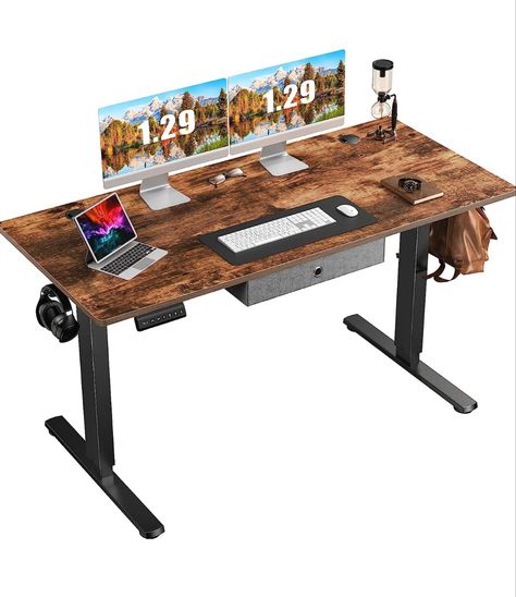 Do you ever get tired of sitting? I do. Super cute adjustable desk so you dont have to sit all the time! Rising Desk, Standing Desk Ergonomics, Desk With Keyboard Tray, Desk With Drawer, Desk With Storage, Electric Standing Desk, Pc Table, Computer Workstation, Adjustable Height Standing Desk