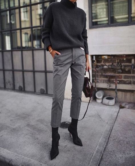 Minimalist Moda, Look Office, Black Women Fashion, Mode Inspo, Grey Pants, 가을 패션, Casual Fall Outfits, Office Fashion, Office Outfits