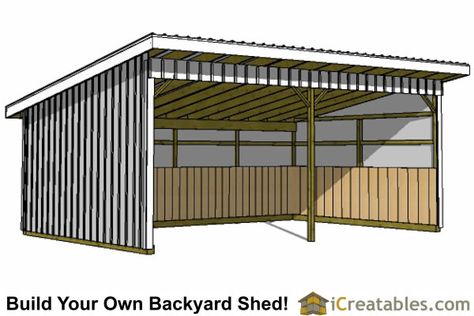 Large Shed Plans - How to Build a Shed - Outdoor Storage Designs Lean To Shed Plans 16x24, Tractor Shed Plans, 16x24 Shed Plans, Run In Shed Plans, Horse Shelters, She Shed Plans, Tractor Shed, Horse Shed, Diy Storage Shed Plans