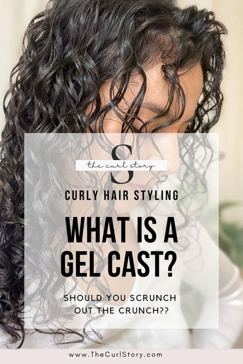 curly hair with a gel cast, defined curls with a glossy finish Crunchy Curly Hair, Scrunching Hair Tips, How To Break The Cast On Curly Hair, Curl Casting, How To Break Curl Cast, Gel For Curly Hair, How To Scrunch Out The Crunch, Gel Cast Curly Hair, How To Style Curly Hair After Showering