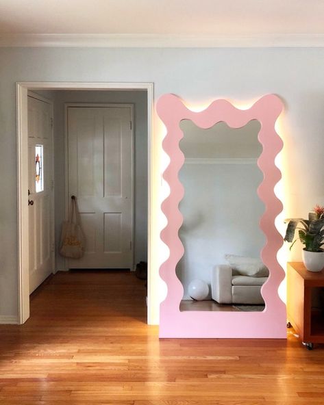 Full Length Curvy Floor Mirror With LED Lights - Etsy Australia Wave Mirror, Curvy Mirror, Funky Bedroom, Full Length Floor Mirror, Painted Bottle, Salon Suites, Mirror With Led Lights, Dekorasi Kamar Tidur, Boutique Interior