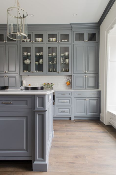 Gray Raised Panel Inset Kitchen — Hartville Cabinet Raised Kitchen Cabinets, Kitchen Cabinets Dark, Blue Gray Kitchen Cabinets, Light Grey Kitchen Cabinets, Gray Kitchen Cabinets, Modern Grey Kitchen, Grey Blue Kitchen, Dreamy Kitchens, Valley House