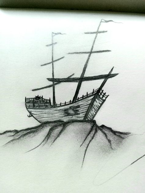 Shipwreck Drawing Easy, Sunken Ship Drawing, Ship Pencil Drawing, Shipwreck Drawing, Underwater Shipwreck, Sunken Boats, Sunken Ship, Boat Drawing, Ship Drawing